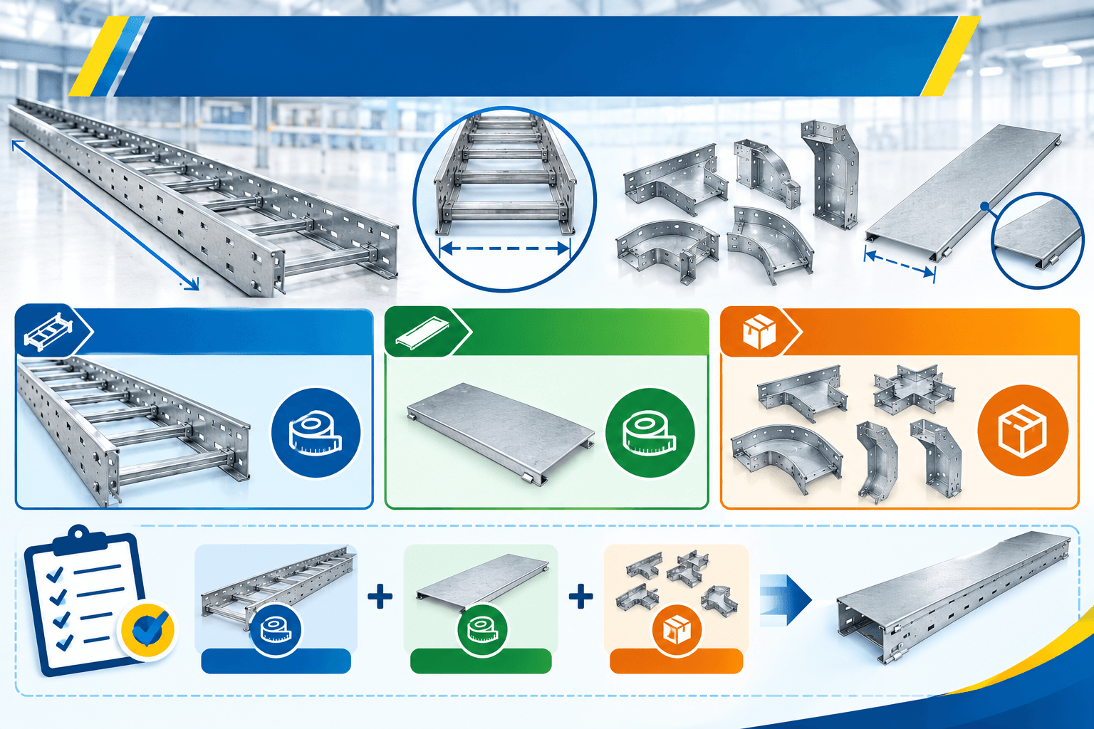 Giá thang cáp điện được tính theo mét dài; nắp thẳng và các phụ kiện như co, tê, ngã ba được bóc tách riêng trong báo giá.