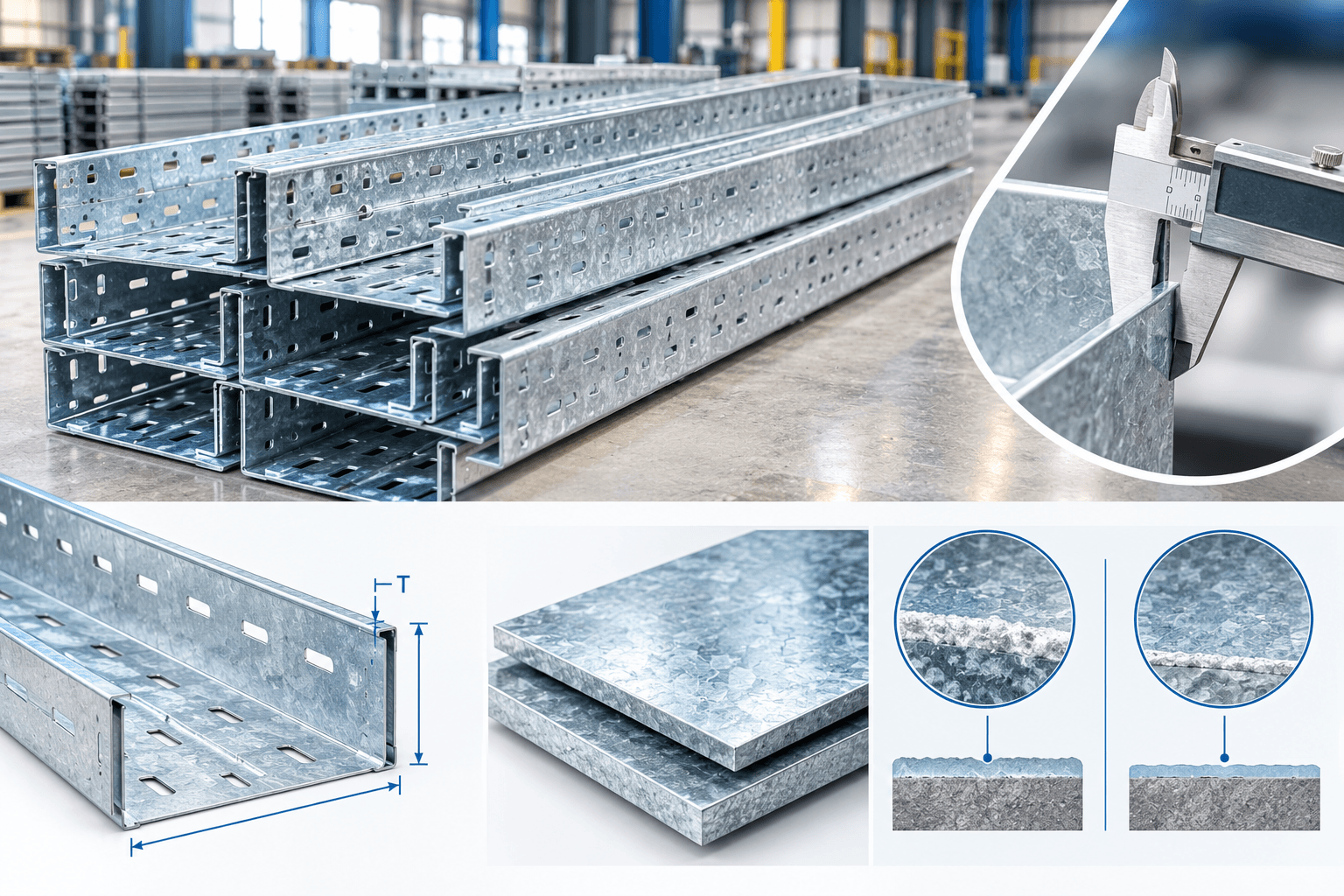 Quy cách kích thước W×H và độ dày thép T của máng cáp mạ kẽm nhúng nóng 2DE