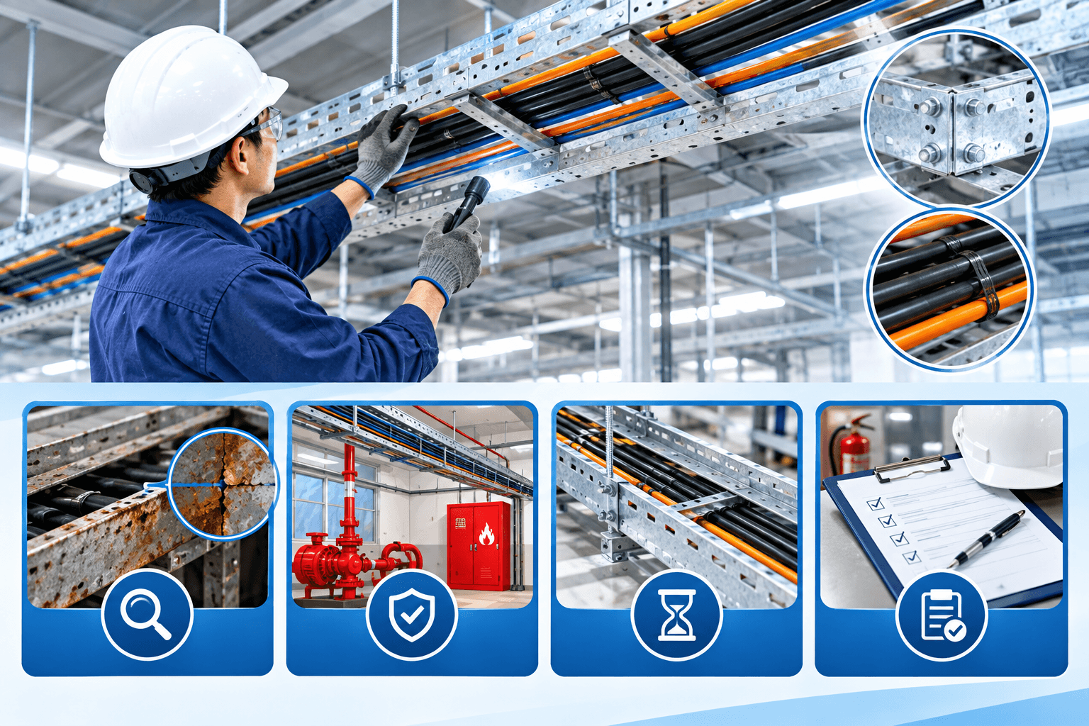 Bảo trì thang máng cáp định kỳ giúp phát hiện sớm gỉ sét, mối hàn hư hỏng, bulông lỏng và các dấu hiệu xuống cấp, góp phần duy trì an toàn và độ bền hệ thống.